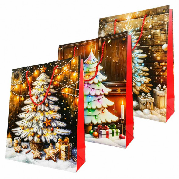 Пакет ЛЮКС НГ Новогодний микс с золотым тиснением размер 26*32*12см