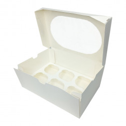 Коробка под капкейки на 6 шт с овальным окном белая размер 250*170*100мм