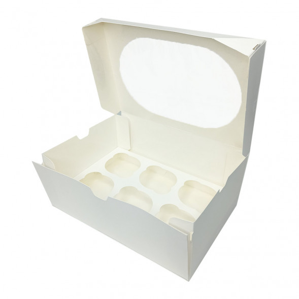 Коробка под капкейки на 6 шт с овальным окном белая размер 250*170*100мм