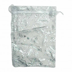 Мешочек подарочный из органзы серебро с узором размер 25*35см
