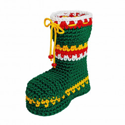 Сапожок новогодний вязаный зеленый H-20см