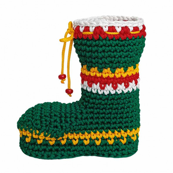 Сапожок новогодний вязаный зеленый H-20см
