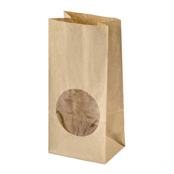 Пакет бумажный крафт с окном круг 70г/м2 размер 25*12*8см уп 10шт