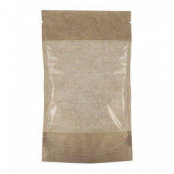 Дой-пак бумажный крафт с окном с замком zip-lock 140*225+(40+40) уп 10шт