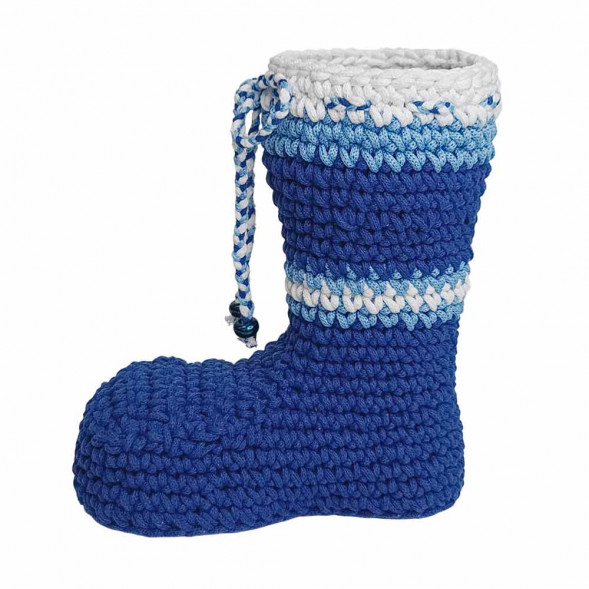Сапожок новогодний вязаный синий H-20см