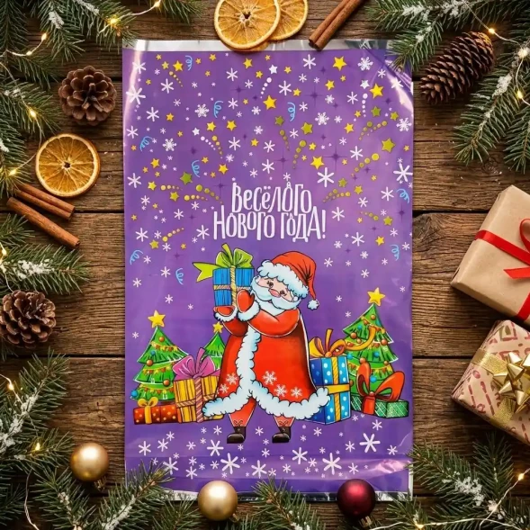 Пакет фольга Веселого Нового года 25*40см уп 100шт