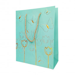 Пакет ЛЮКС Тюльпаны с золотым тиснением размер 18*23*10см