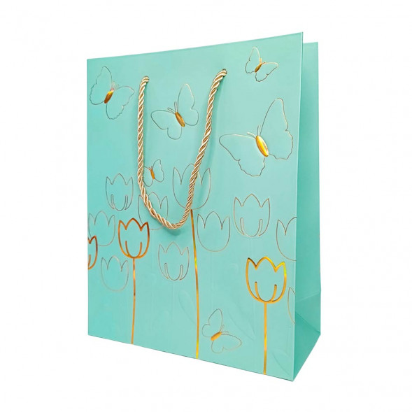 Пакет ЛЮКС Тюльпаны с золотым тиснением размер 18*23*10см