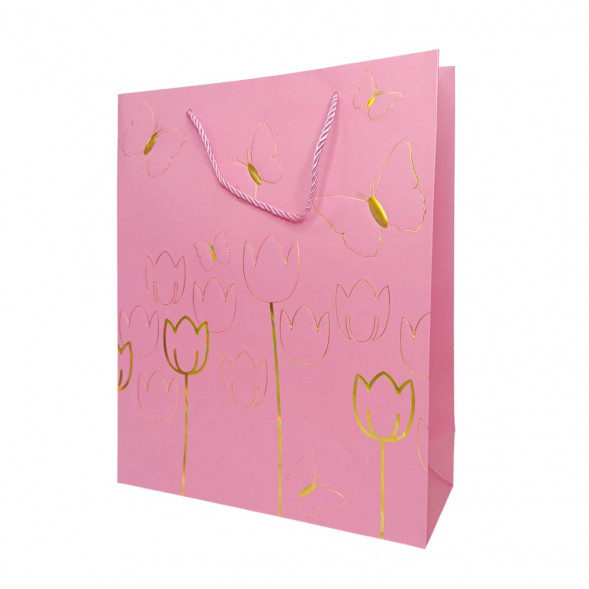 Пакет ЛЮКС Тюльпаны с золотым тиснением размер 26*32*12см