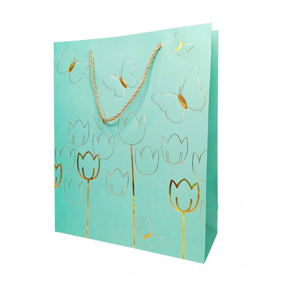 Пакет ЛЮКС Тюльпаны с золотым тиснением размер 26*32*12см