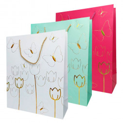 Пакет ЛЮКС Тюльпаны с золотым тиснением размер 26*32*12см