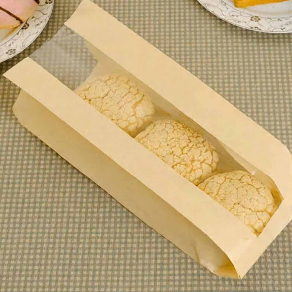 Пакет бумажный бежевый с окном 40г/м2 размер 26*11*4см уп 10шт