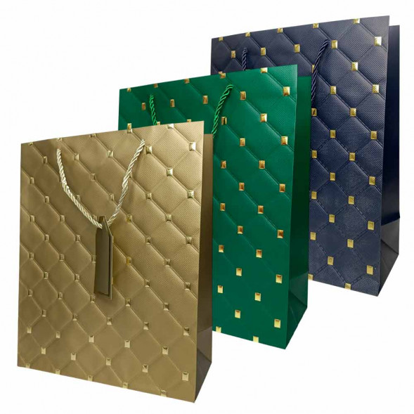 Пакет ЛЮКС Стеганый с золотыми клепками размер 26*32*12см