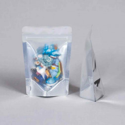 Дой-пак серебро с прозрачной стенкой c замком zip-lock 105*150мм (35+35) уп 10шт