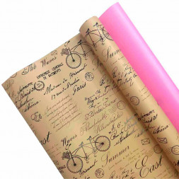 Пленка в рулоне матовая Винтажный велосипед розовая размер 58см*10м 65мкм