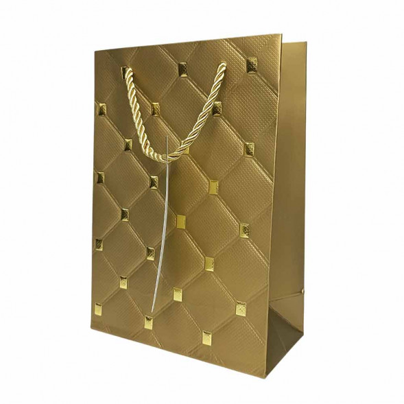 Пакет ЛЮКС Стеганый с золотыми клепками размер 14*20*7см