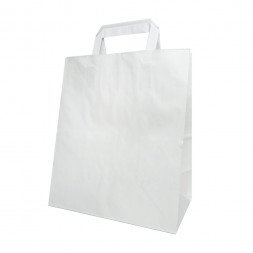 Пакет бумажный белый с плоской ручкой 80г/м2 размер 24*28*14см уп 10шт