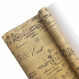 Пленка в рулоне матовая Винтажный велосипед пастельно-розовая размер 58см*10м 65мкм