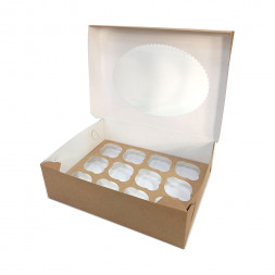 Коробка под капкейки на 12шт с овальным окном крафт размер 330*250*100мм