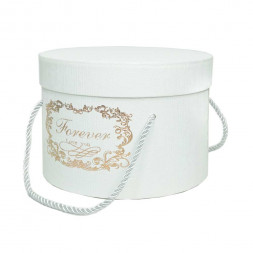Коробка круг FOREVER белая тиснение с ручками размер 25*15см