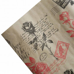 Бумага крафт в рулоне Розы черно-красная размер 70см*10м