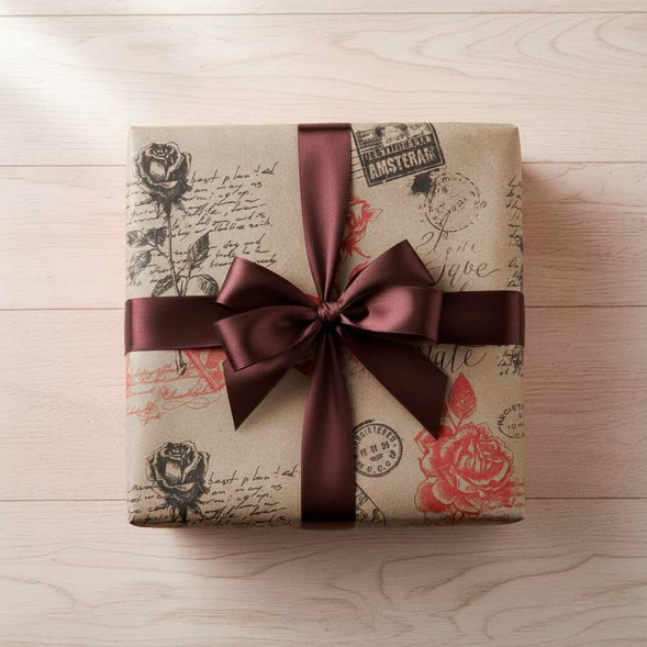 Бумага крафт в рулоне Розы черно-красная размер 70см*10м