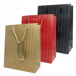 Пакет ЛЮКС однотонный с золотой полоской размер 18*23*10см