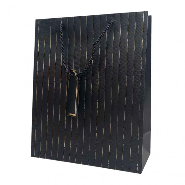 Пакет ЛЮКС однотонный с золотой полоской размер 26*32*12см
