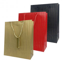 Пакет ЛЮКС однотонный с золотой полоской размер 26*32*12см