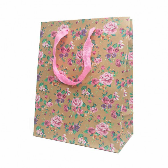 Пакет крафт Цветы размер 18*23*10см