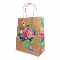 Пакет крафт с рисунком Цветы с крученой ручкой размер 18*23*10см