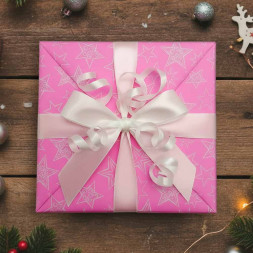 Бумага белая крафт в рулоне Звезды розовая размер 70см*10м