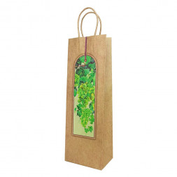 Пакет бумажный крафт под бутылку Ягоды и фрукты с крученой ручкой размер 12*8*33см