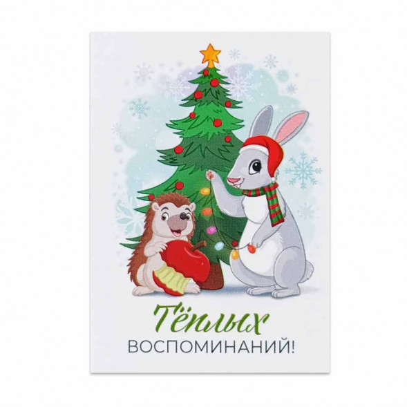 Мини-открытка НГ Ёжик и заяц Теплых воспоминаний 5*7см