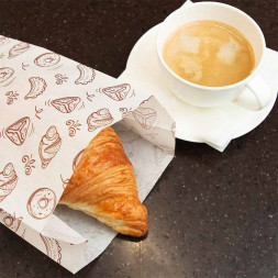 Пакет бумажный белый с печатью с плоским дном размер 25*14*6см уп 10шт