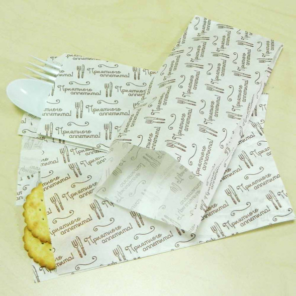 Пакет бумажный белый с печатью с плоским дном  размер 22*9*4см уп 10шт