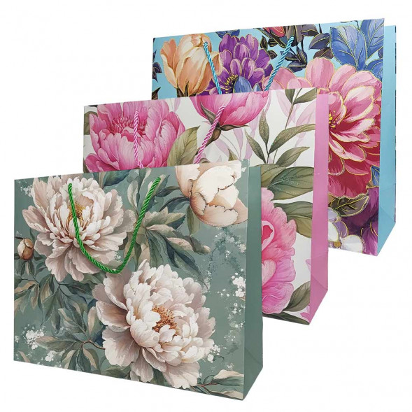 Пакет ЛЮКС Цветы с блеском размер 32*26*12см