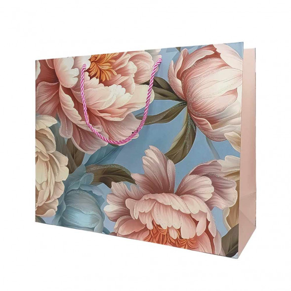 Пакет ЛЮКС Цветы с блеском размер 32*26*12см
