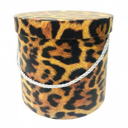 Коробка цилиндр с ручкой Леопард 19*17см