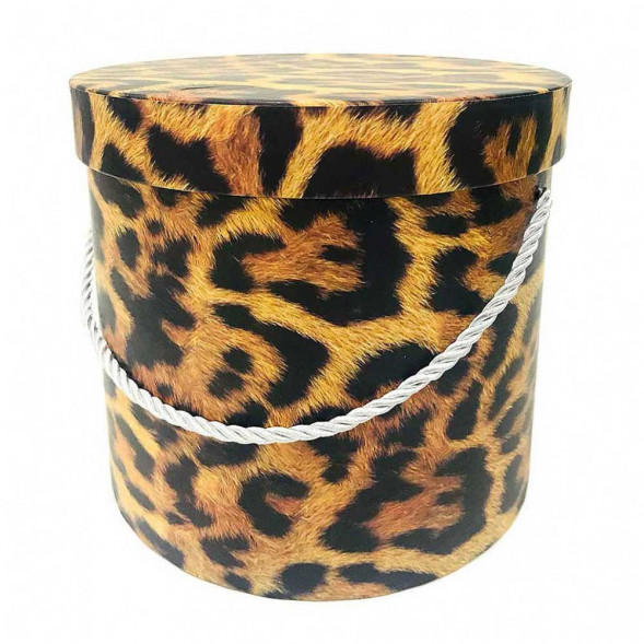 Коробка цилиндр с ручкой Леопард 19*17см