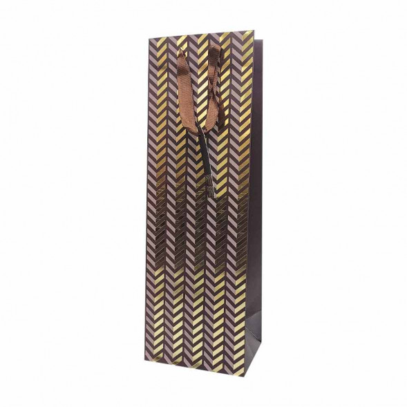 Пакет под бутылку ЛЮКС Зигзаг с золотым тиснением размер 11*38*11см