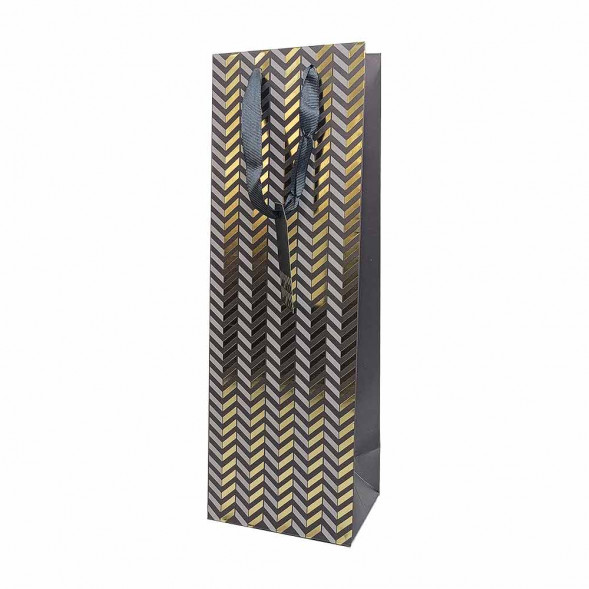 Пакет под бутылку ЛЮКС Зигзаг с золотым тиснением размер 11*38*11см