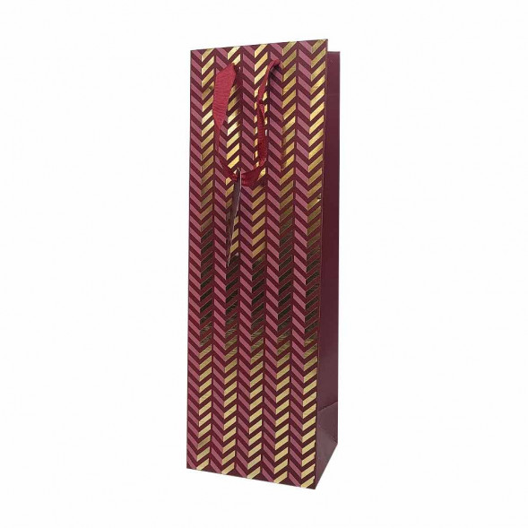Пакет под бутылку ЛЮКС Зигзаг с золотым тиснением размер 11*38*11см