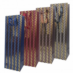 Пакет под бутылку ЛЮКС Зигзаг с золотым тиснением размер 11*38*11см