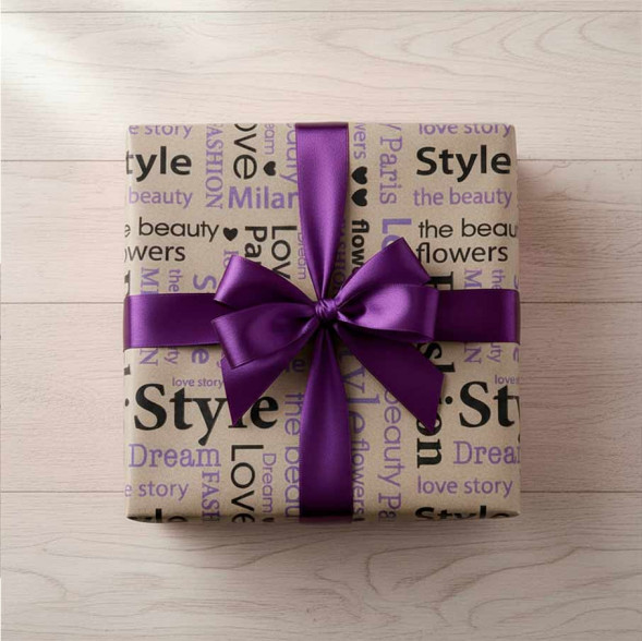 Бумага крафт в рулоне Love черно-сиреневая волна размер 70см*10м