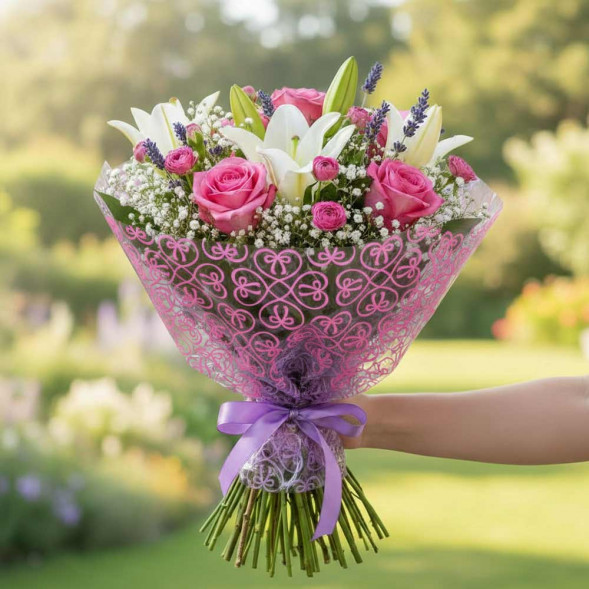 Пленка в рулоне Бантики розовая размер 60см*10м