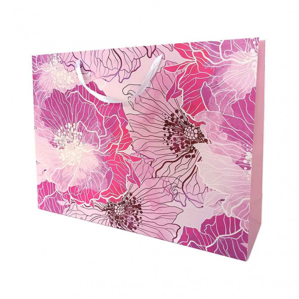 Пакет ЛЮКС Цветы с блеском размер 53*44*15см