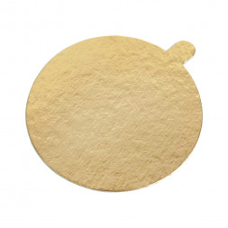 Подложка для пирожных с ручкой круглая 1-ст. Золото d-8см 0,8мм уп 10шт арт 26654