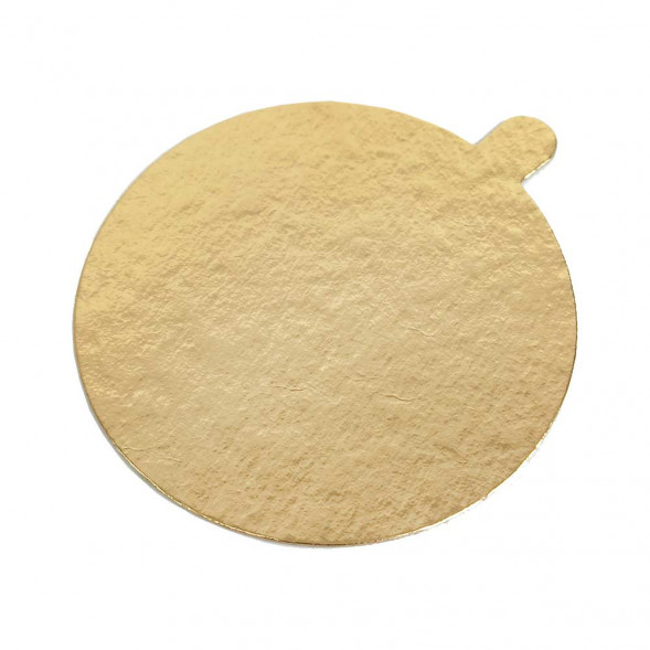 Подложка для пирожных с ручкой круглая 1-ст. Золото d-8см 0,8мм уп 10шт арт 26654