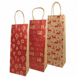 Пакет крафт НГ под бутылку с круч. ручкой размер 12*35*9см